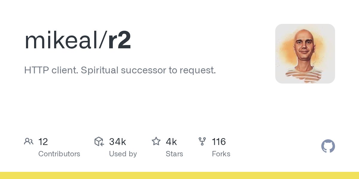 mikeal's tweet card. HTTP client. Spiritual successor to request. Contribute to mikeal/r2 development by creating an account on GitHub.