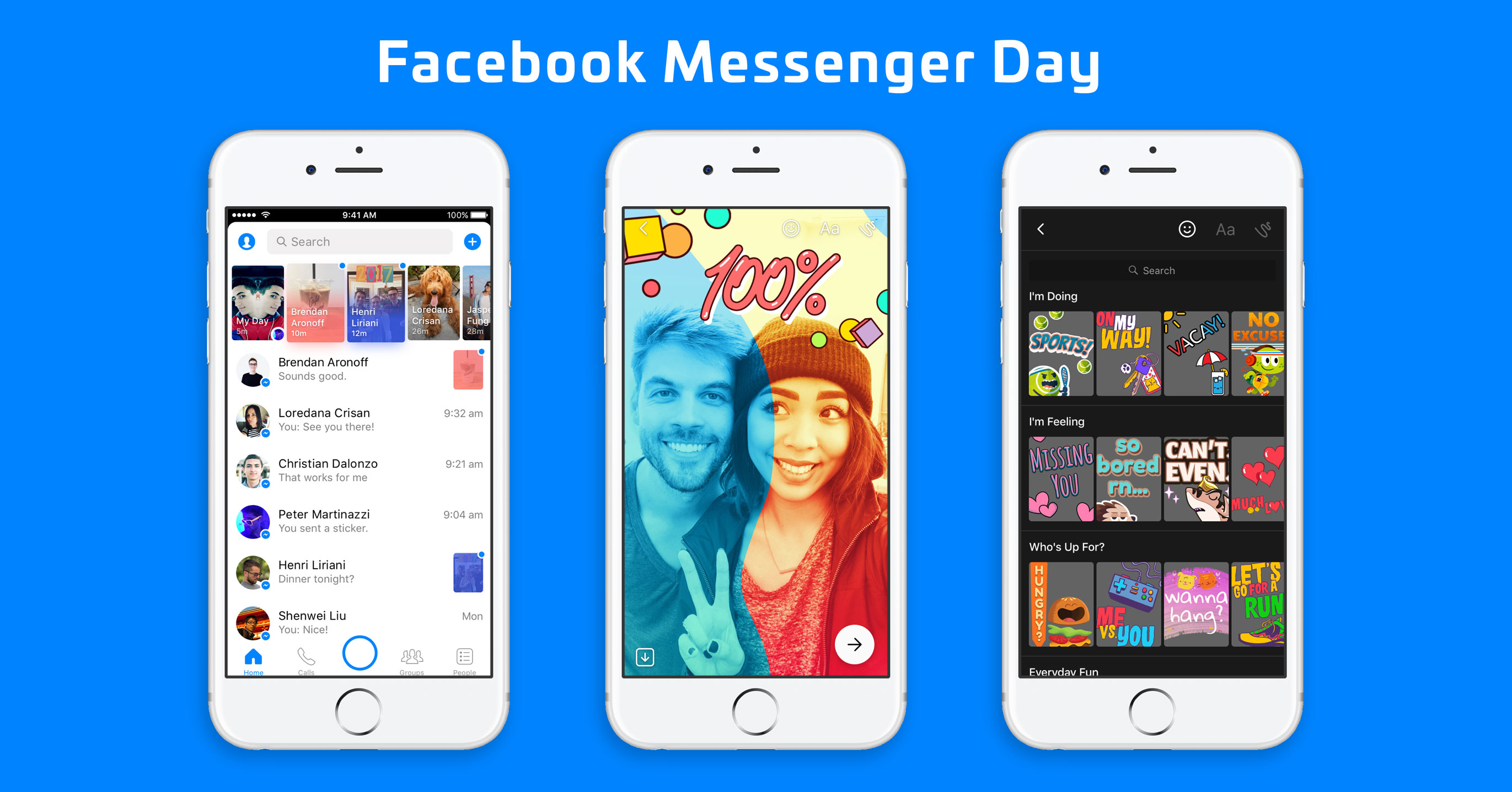 SoftwareDvlpmnt's tweet card. Facebook is globally launching Messenger Day to put a utilitarian spin on the slideshow format. While Snapchat Stories is for retelling what you've done, Messenger Day's "Who's up for?" filters and...