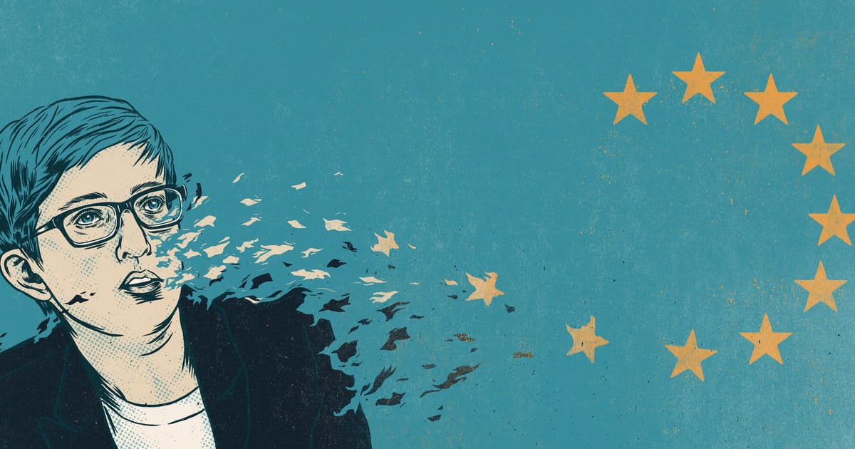 Senficon's tweet card. Julia Reda came to change Brussels. Brussels changed her.