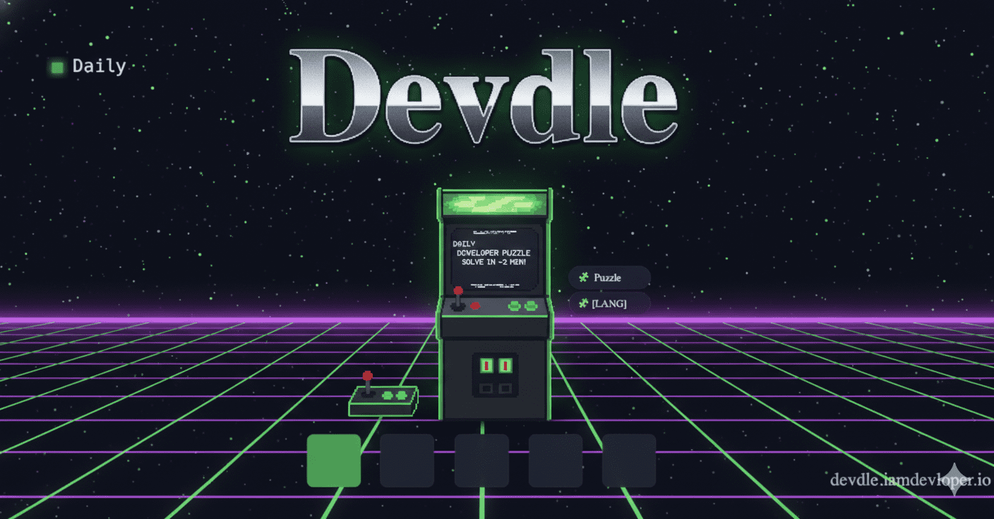 iamdevloper's tweet card. One global dev puzzle per UTC day. No login, quick to share.