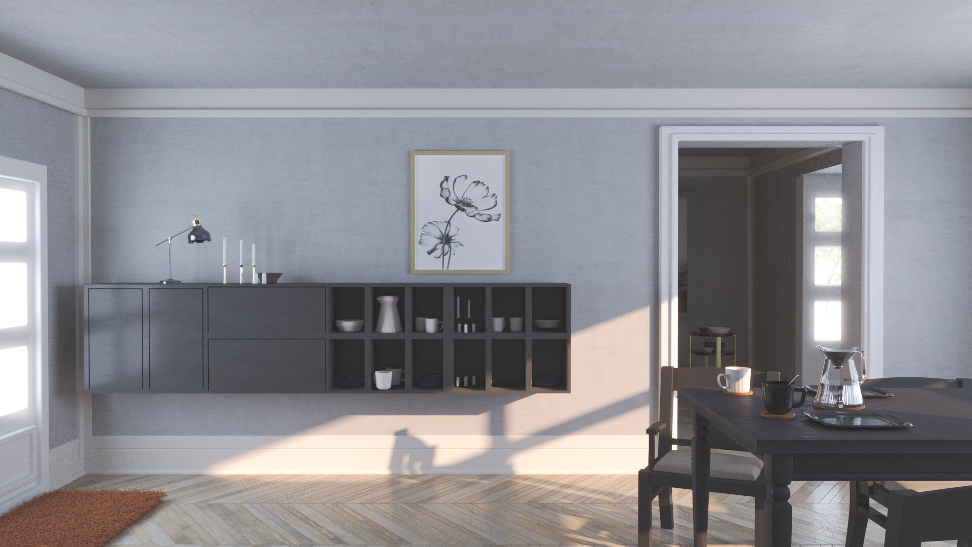 FrogSuspicious's tweet card. I did my own take on a project Phiro did for the company Furninova, I modelled all the props and i used the STRANDTORP table from last my work as the dinning table and i modelled the Ikea chair...