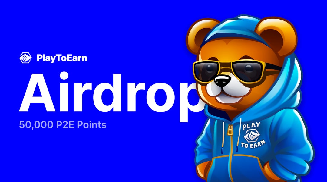 PlayToEarn's tweet card. PlayToEarn.com is going to Airdrop 50,000 $P2E Points Prize Pool to 10 lucky winners! 🎉 🏆 Prizes 10 Winners will receive 5000 $P2E Points Points each 📋 Rules Enter your playtoearn.com login wallet...