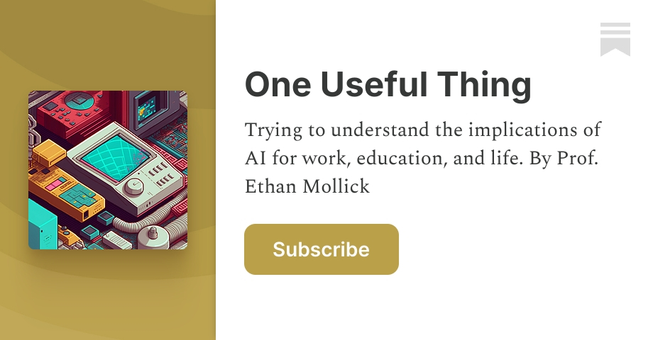 TechSMoore's tweet card. Trying to understand the implications of AI for work, education, and life. By Prof. Ethan Mollick. Click to read One Useful Thing, by Ethan Mollick, a Substack publication with hundreds of thousands...