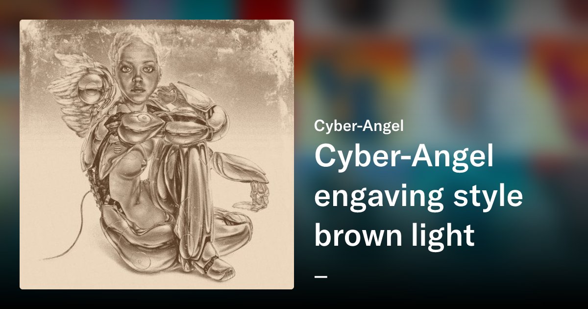 Inshader's tweet card. A cyber angel, in the form of a girl, with a peculiar and unusually attractive appearance, she is equipped with parts of a robot, complemented by feathers in her wings and hair, sits in an awkward...