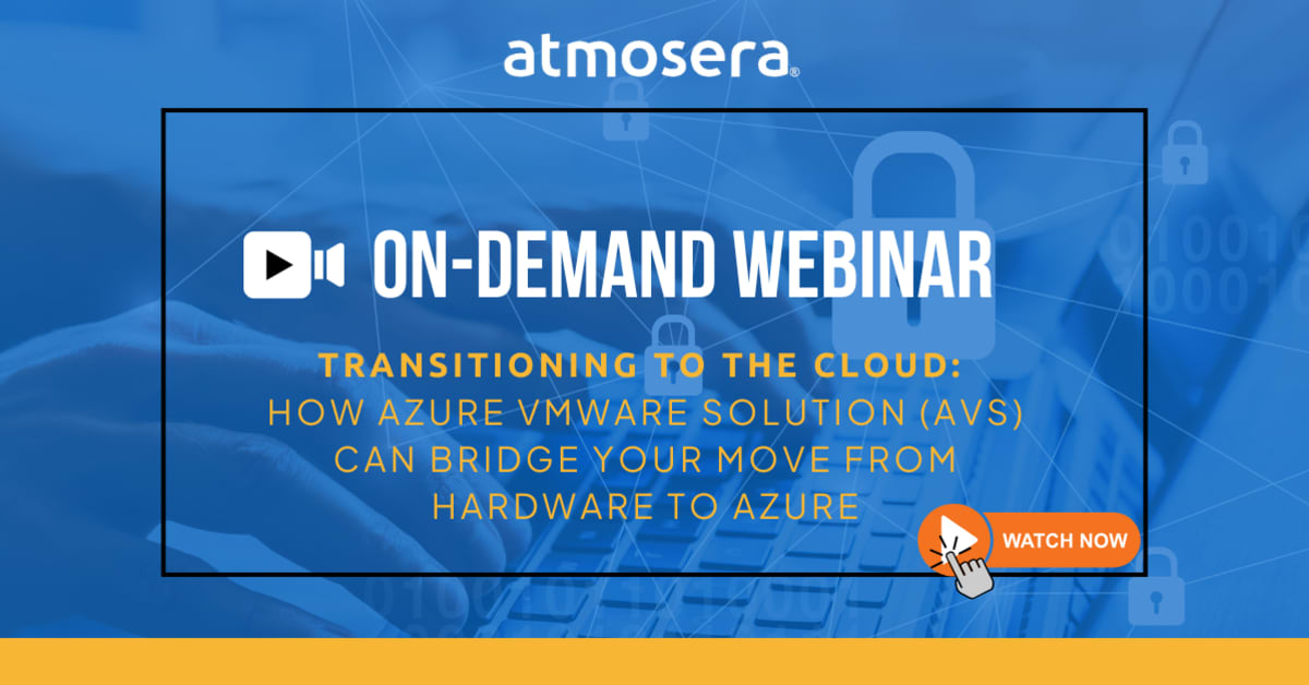 Atmosera's tweet card. How Azure VMware Solution AVS Can Bridge Your Move from Hardware to Azure