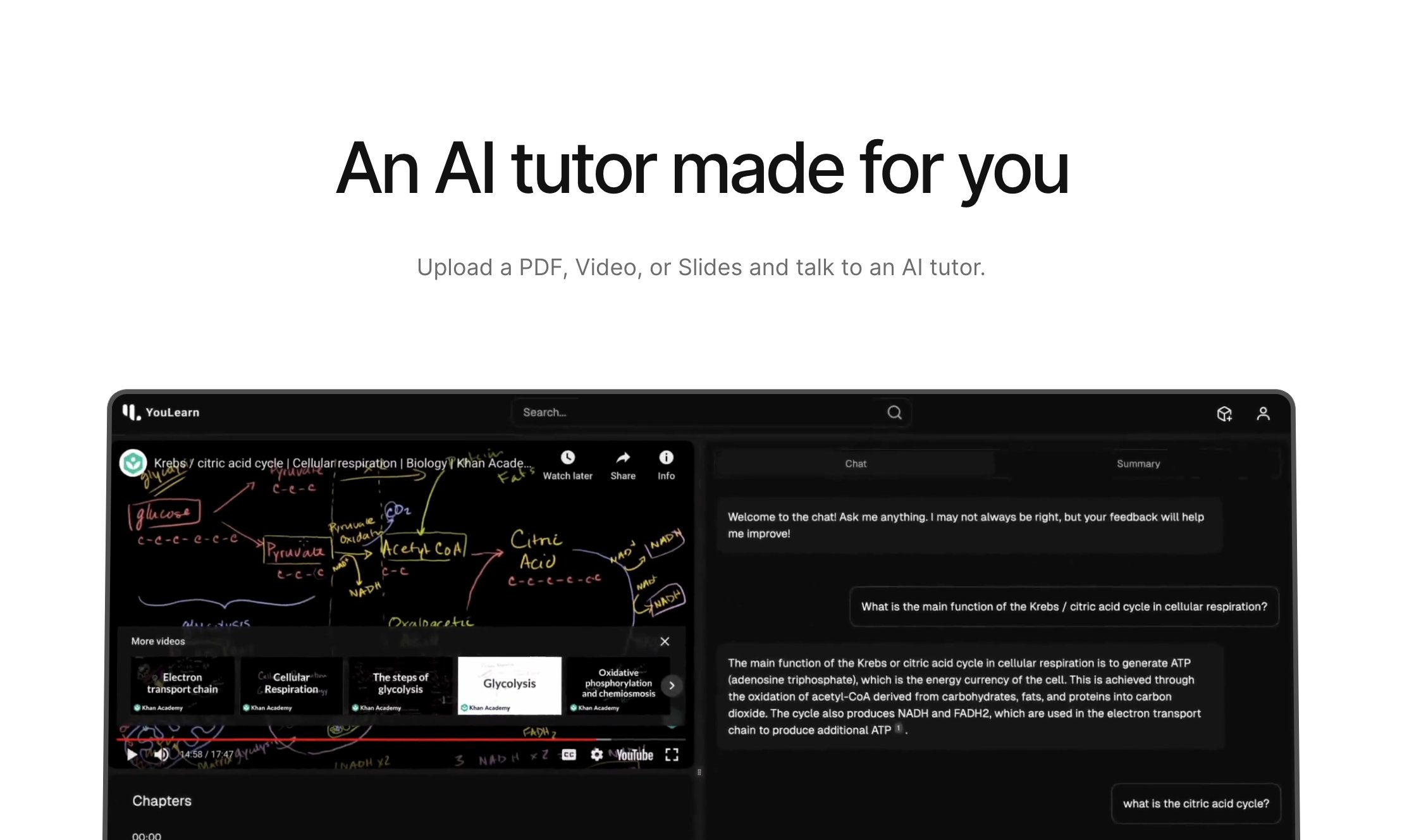iversue's tweet card. An AI tutor made for you. Learn from an AI tutor that understands your pdfs, youtube videos, and recorded lectures.
