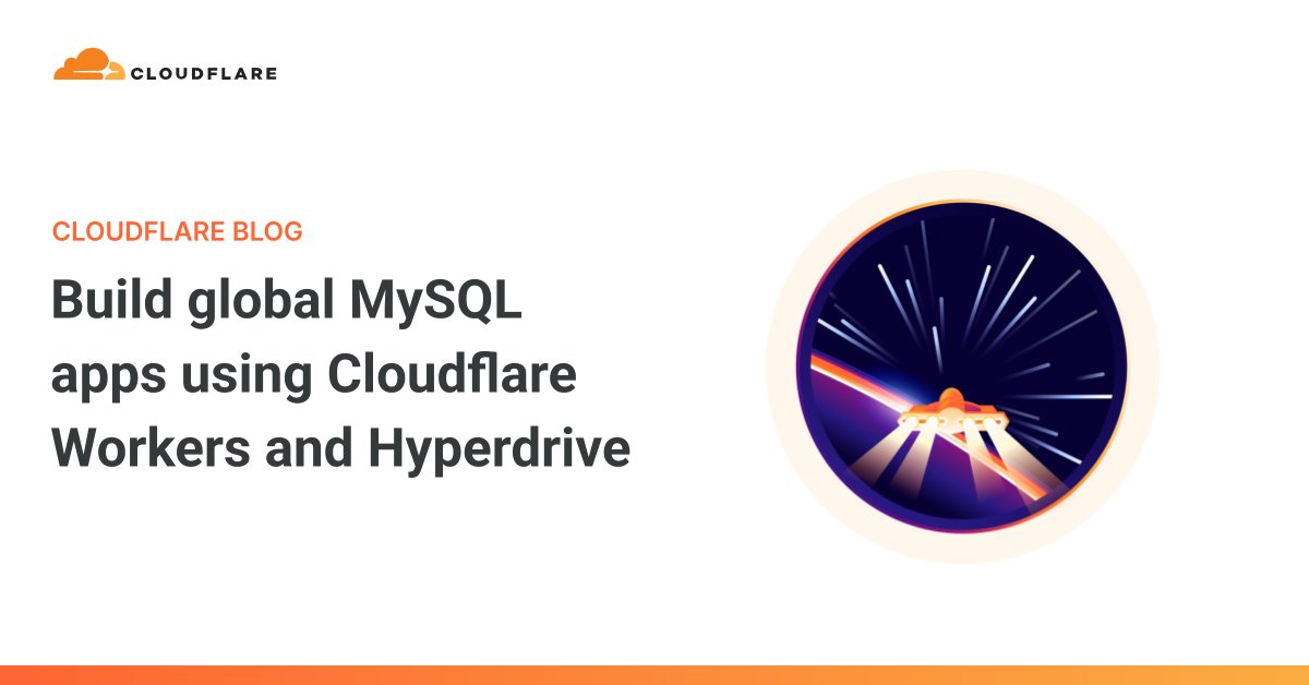 JohndMeyer's tweet card. MySQL comes to Cloudflare Workers and Hyperdrive: your favorite MySQL drivers and ORMs are now compatible with the Workers runtime, and Hyperdrive allows you to connect to your regional database from...