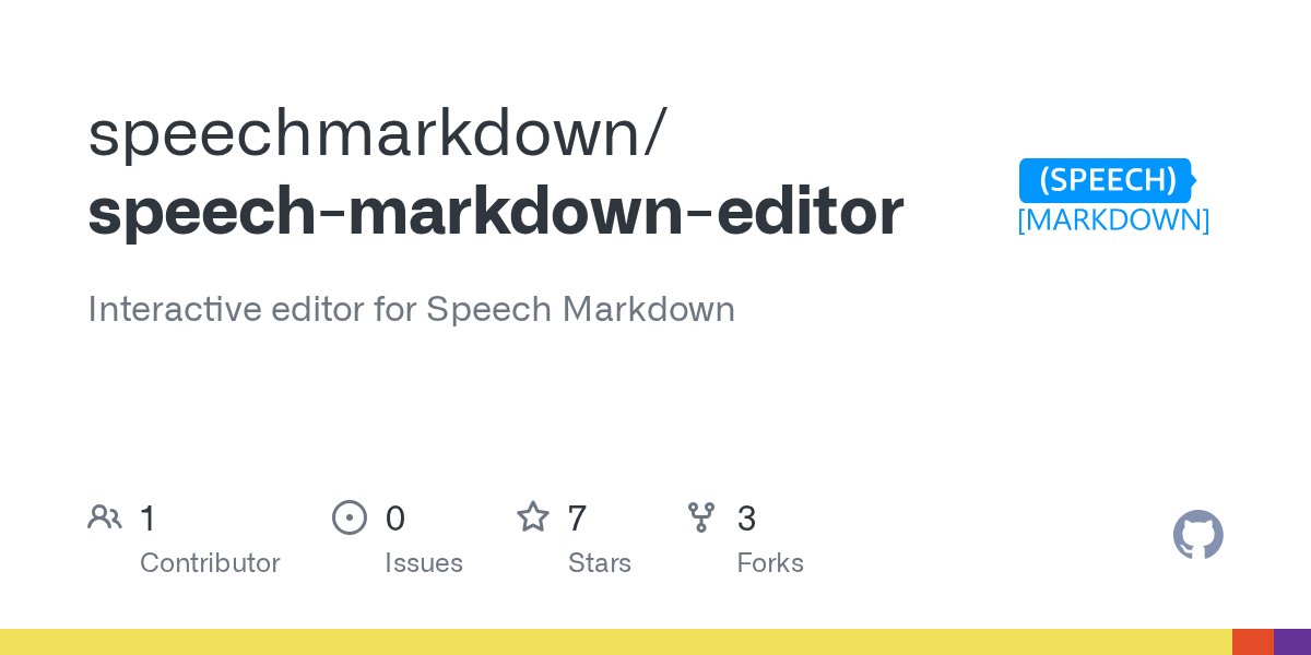 arjun_g's tweet card. Interactive editor for Speech Markdown. Contribute to speechmarkdown/speech-markdown-editor development by creating an account on GitHub.