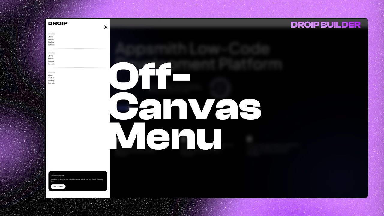 droipNoCode's tweet card. How to Build an Off-Canvas Menu Using Droip Builder