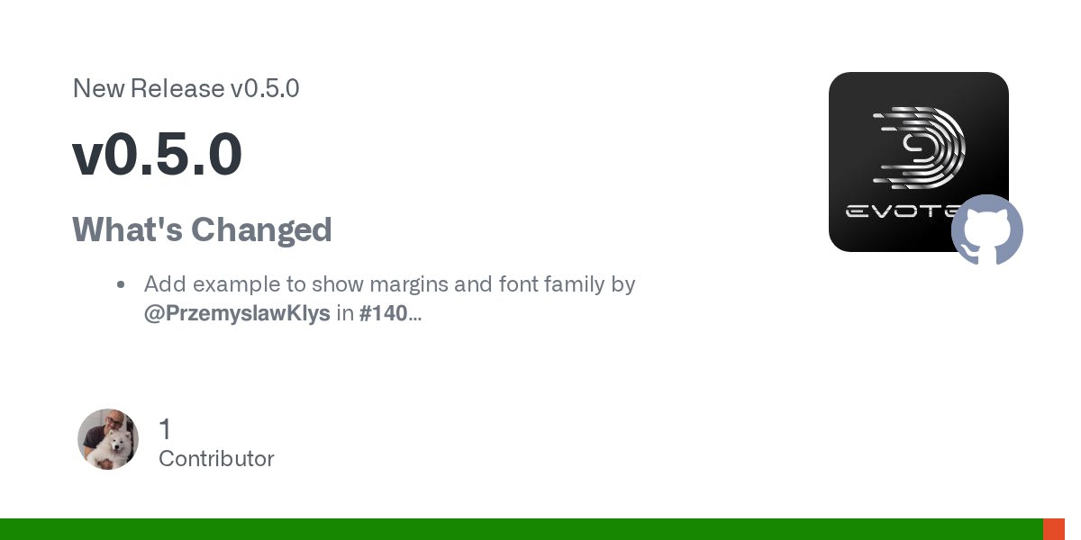 PrzemyslawKlys's tweet card. What's Changed Add example to show margins and font family by @PrzemyslawKlys in #140 Add additional example by @PrzemyslawKlys in #141 Downgrade DocumentFormat.OpenXml by @PrzemyslawKlys in #...
