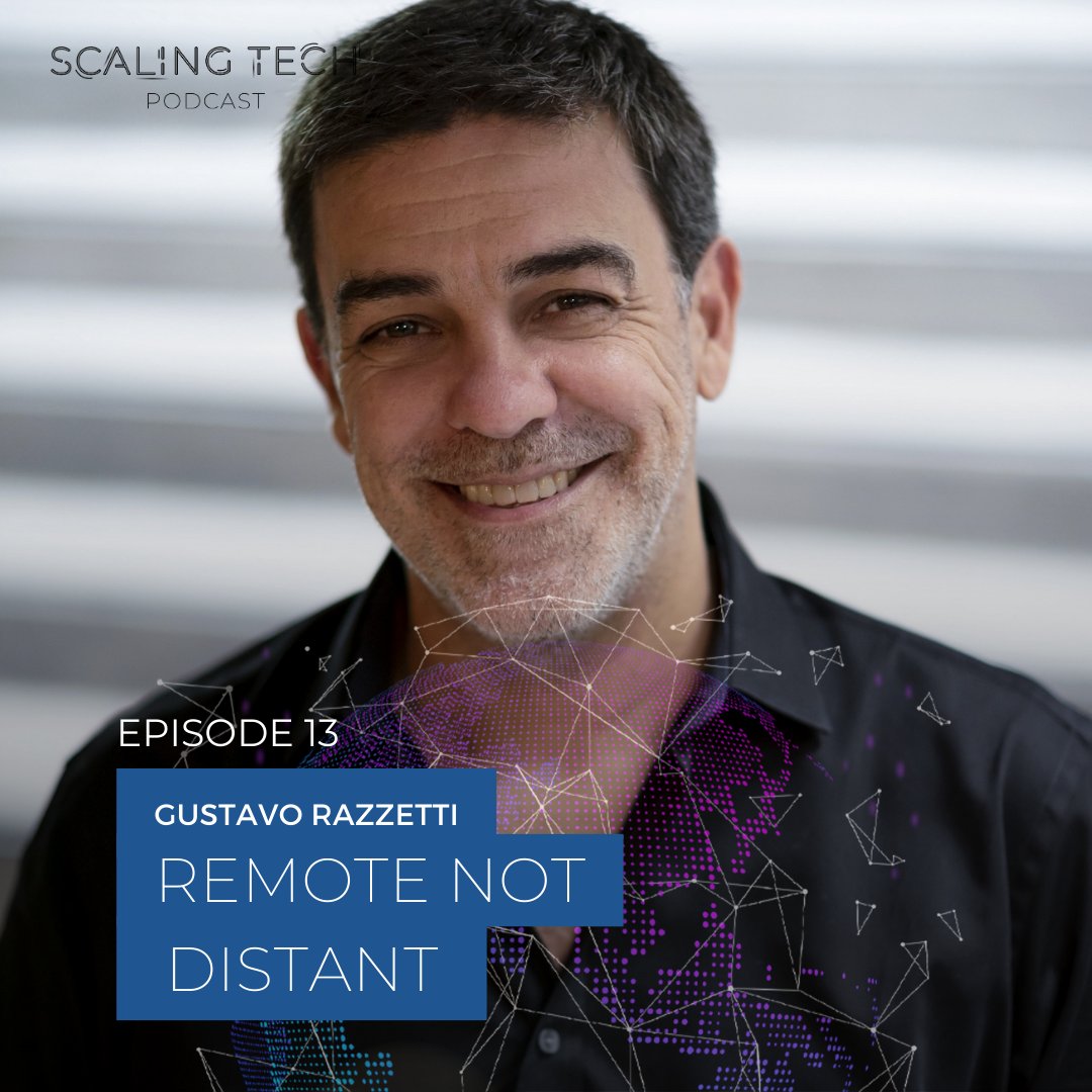 ScalingTechPod's tweet card. On episode 13 of the Scaling Tech Podcast, hosts Arin and David speak to workplace culture expert and author of "Remote Not Distant", Gustavo Razzetti. They discuss discuss key mindset shifts for...