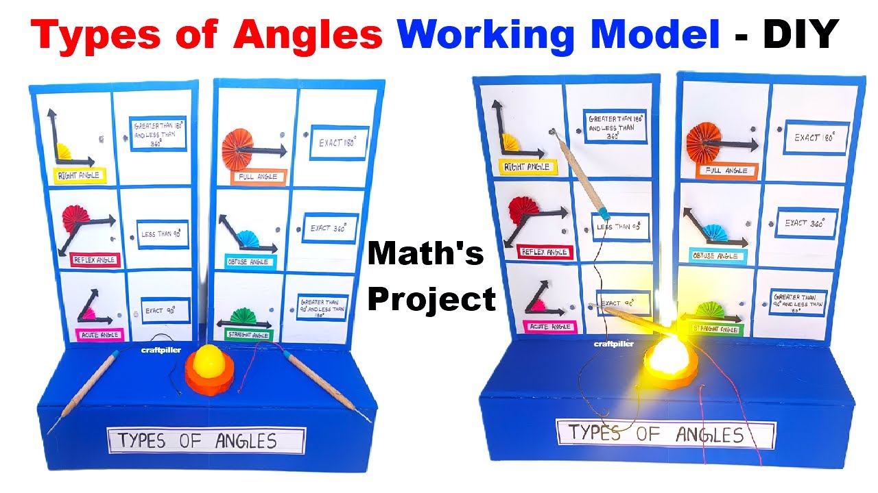 howtofunda's tweet card. types of angles working model with led lights - diy - maths project -...