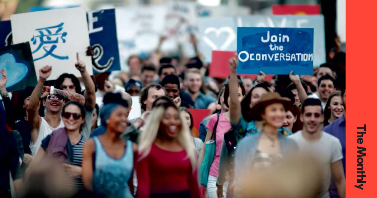 THEMONTHLY's tweet card. Institutional obsession with public conversation is too rarely matched by an appetite for genuine debate