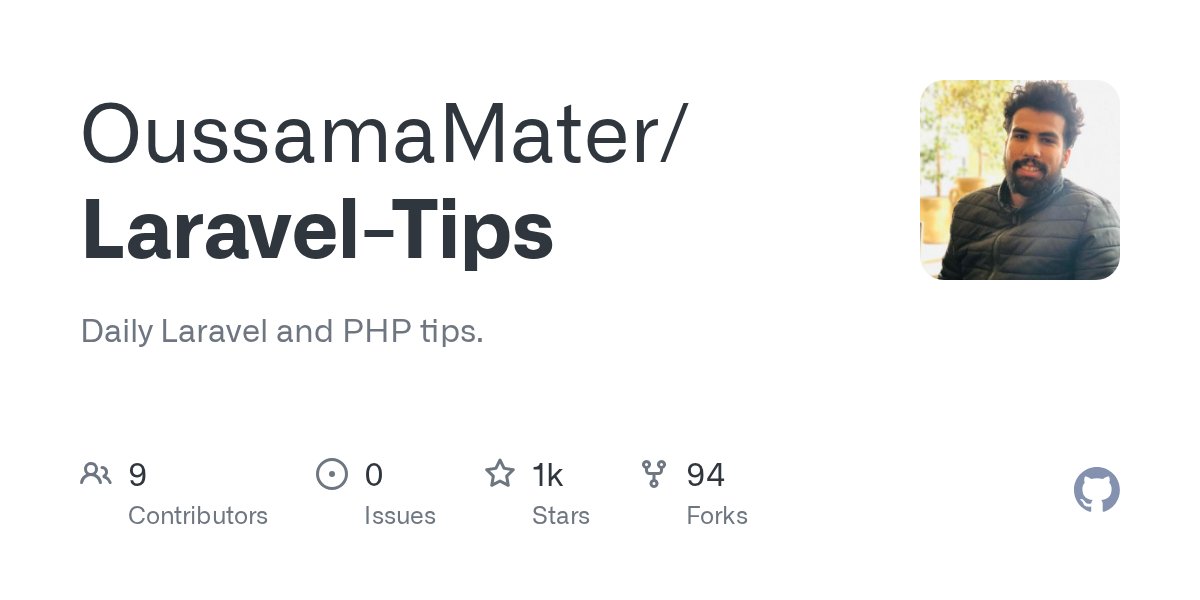 OussamaMater's tweet card. Daily Laravel and PHP tips. Contribute to OussamaMater/Laravel-Tips development by creating an account on GitHub.