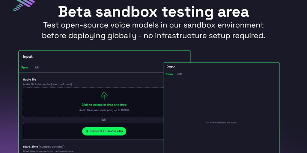 verbine's tweet card. Build voice agents on open source or closed models with zero DevOps. Start instantly on shared endpoints and upgrade to dedicated infrastructure for privacy, compliance, or VPC requirements. Models...