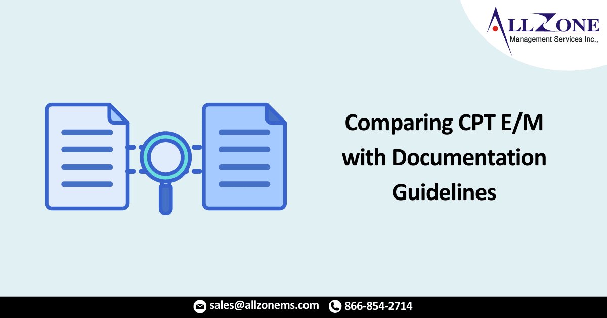 Allzone_Online's tweet card. Explore the similarities, differences, and importance of accurate documentation in the 2023 CPT® E/M Services Guidelines.