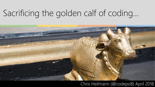 codepo8's tweet card. Killing the golden calf of coding - We are Developers keynote