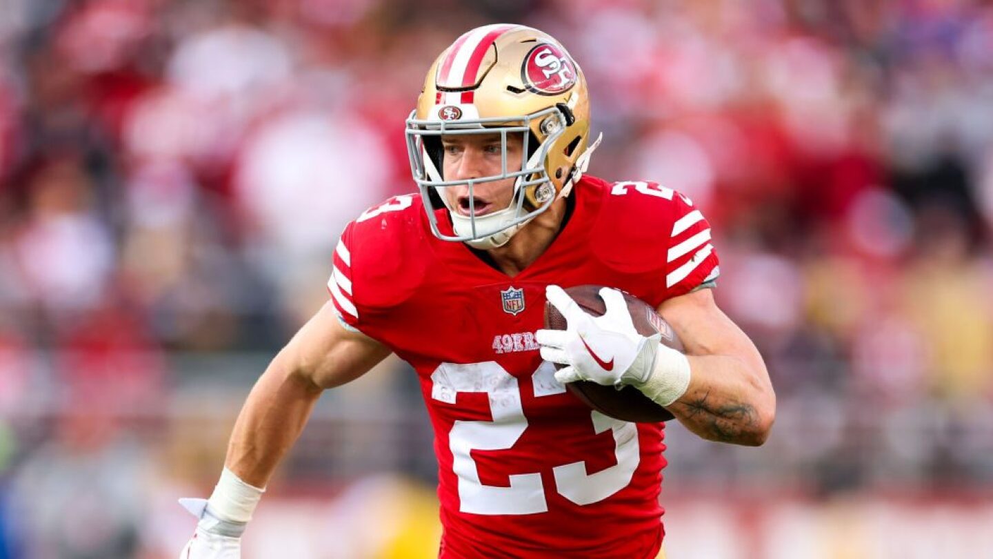 ProFootballTalk's tweet card. Running back Christian McCaffrey called the trade to San Francisco "the best thing that ever happened to me."