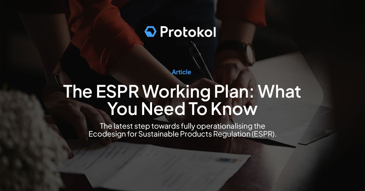 HelloProtokol's tweet card. Exploring the ESPR Working Plan - the latest step towards fully operationalising the Ecodesign for Sustainable Products Regulation (ESPR).