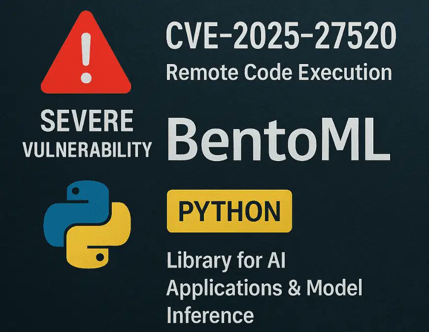 Komodosec's tweet card. Learn about CVE-2025-27520, a security vulnerability in BentoML that allows remote code execution due to insecure deserialization.