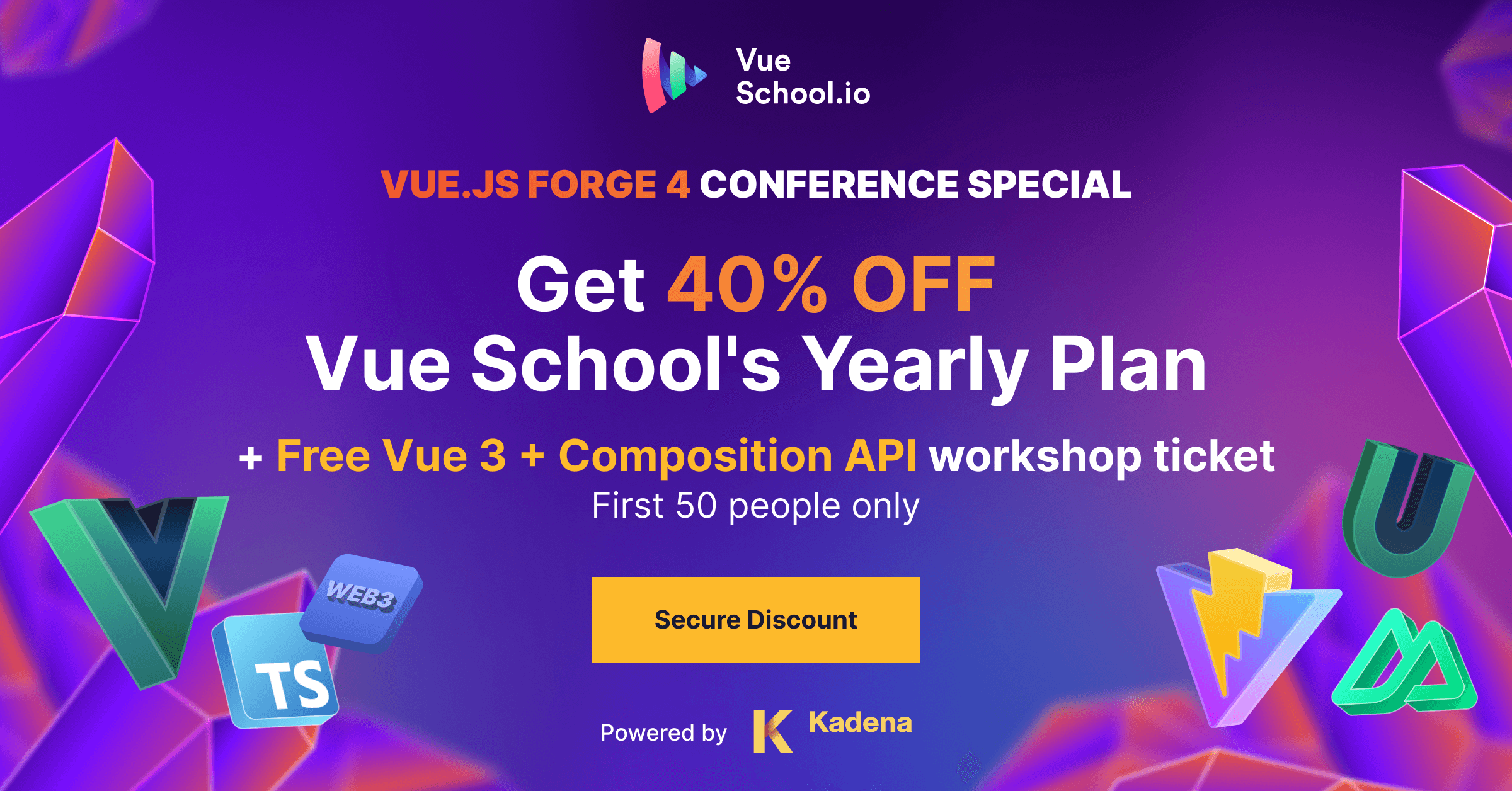 VueSchool_io's tweet card. Grab a massive discount on a Vue School subscription today.