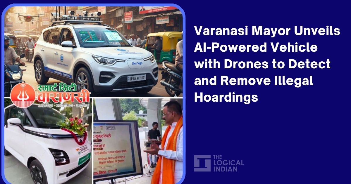 LogicalIndians's tweet card. Varanasi launches an innovative AI-equipped vehicle to monitor and curb illegal advertisement hoardings, enhancing urban cleanliness and safety.