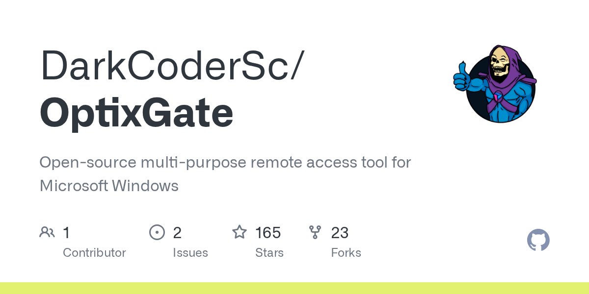 CyberWarship's tweet card. Open-source multi-purpose remote access tool for Microsoft Windows - DarkCoderSc/OptixGate
