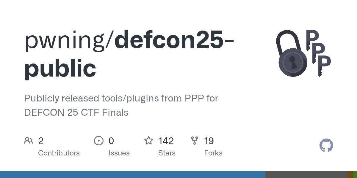 PlaidCTF's tweet card. Publicly released tools/plugins from PPP for DEFCON 25 CTF Finals - pwning/defcon25-public