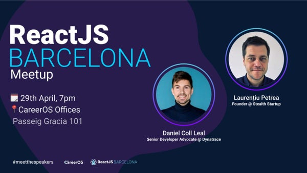 ReactJsBCN's tweet card. April Meetup is here! Let's gooo ! We have some amazing speakers and some pizza and beer after the event! ────────── **19:30: How can vibe coding improve your process witho