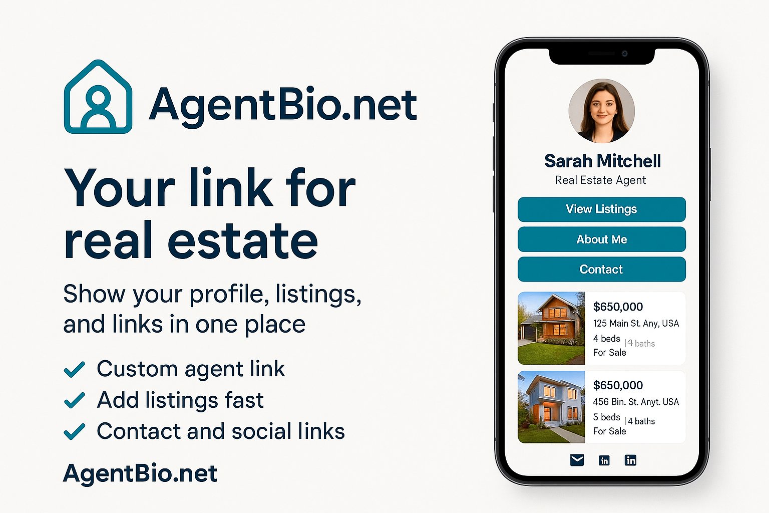 AgentBioApp's tweet card. Purpose-built link-in-bio for real estate agents. Showcase properties, capture leads, and book appointments from Instagram. Start converting followers into clients today.