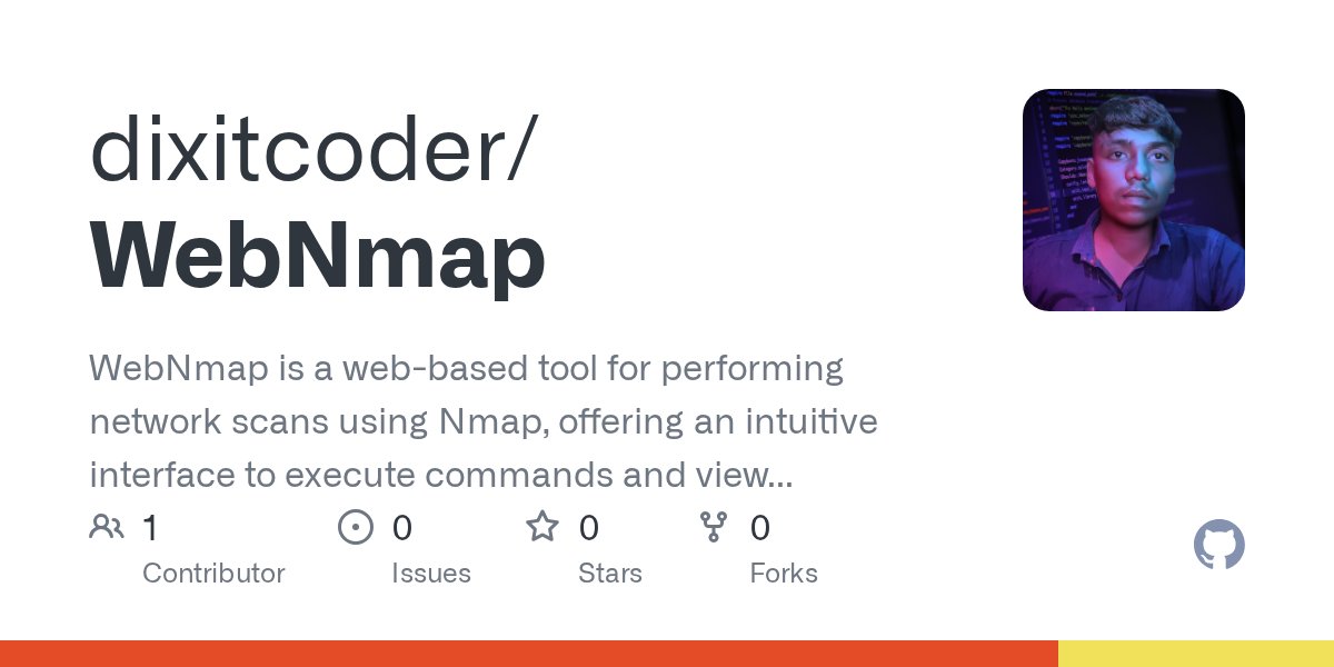 dixitcoder's tweet card. WebNmap is a web-based tool for performing network scans using Nmap, offering an intuitive interface to execute commands and view results directly in the browser. Ideal for network administrators a...