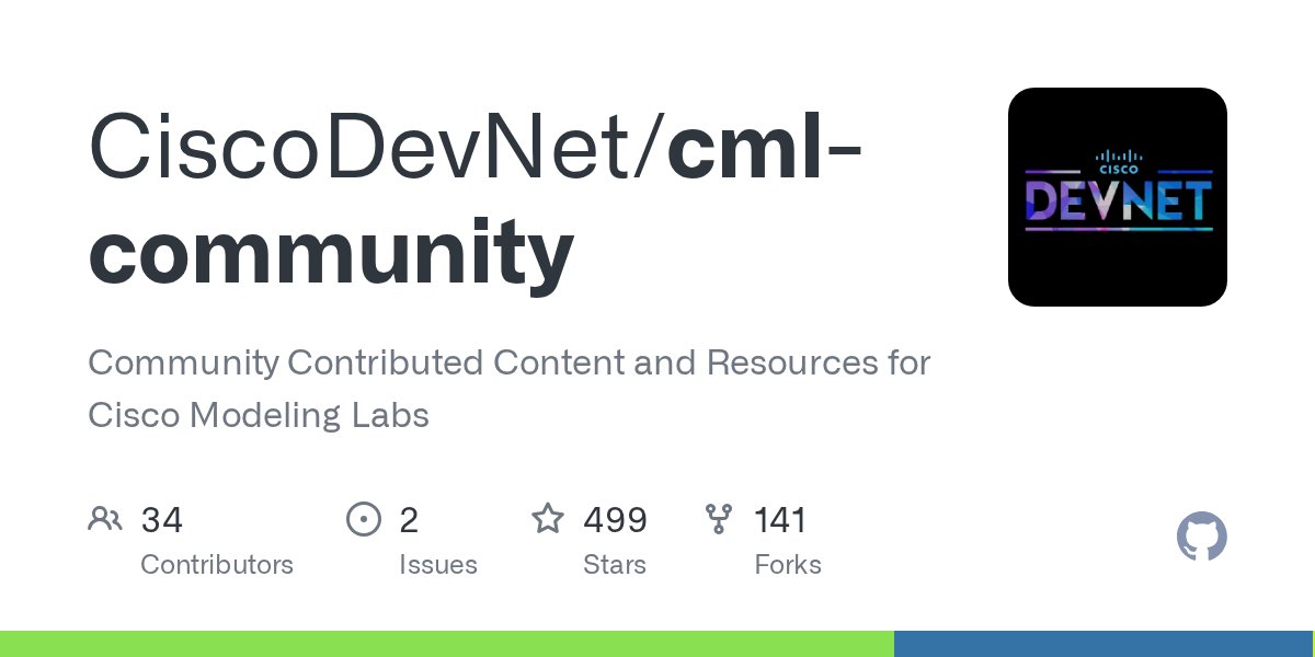 CiscoDevNet's tweet card. Community Contributed Content and Resources for Cisco Modeling Labs - CiscoDevNet/cml-community