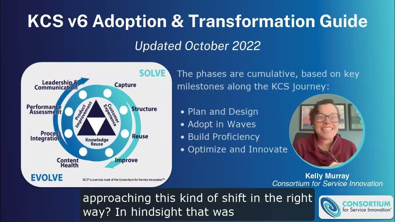 KCSinAction's tweet card. The new and improved KCS v6 Adoption & Transformation Guide | 5 min...