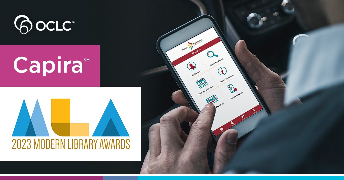 OCLC's tweet card. OCLC is pleased to announce that its Capira library services - CapiraMobile, LendingKey, and MuseumKey - have received platinum and gold awards in LibraryWorks' ninth annual Modern Library Awards.