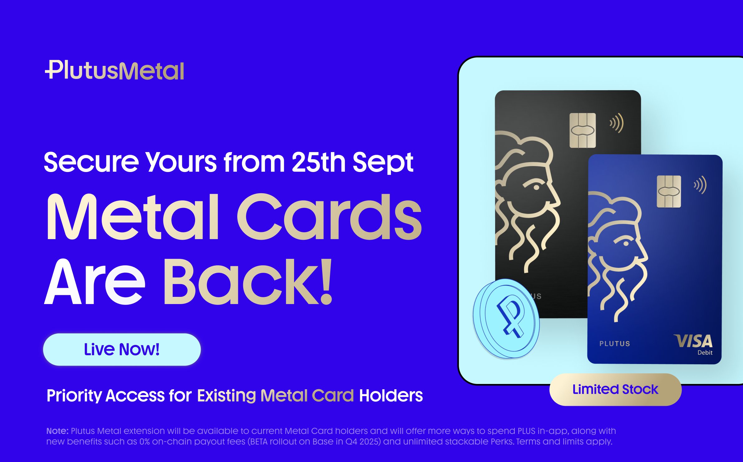 plutus's tweet card. The Plutus Metal returns with three exclusive 12-month extensions plans for our savviest customers. All 2024 Metal Card Grandmaster plan benefits (previously £/€1,250 annually) are included in all...
