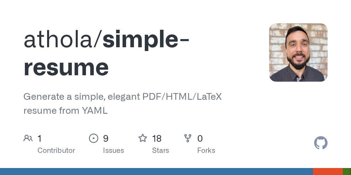 clxymox's tweet card. Generate a simple, elegant PDF/HTML/LaTeX resume from YAML - athola/simple-resume
