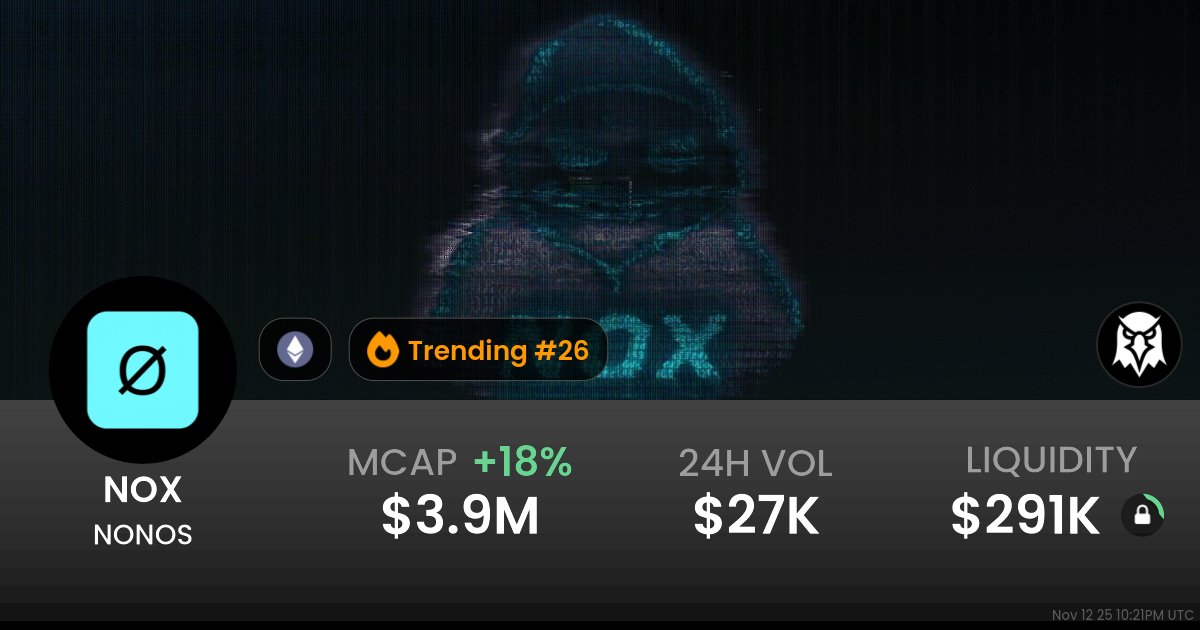 hodlgal's tweet card. $0.004990 NONOS (NOX) realtime price charts, trading history and info - NOX / WETH on Ethereum / Uniswap