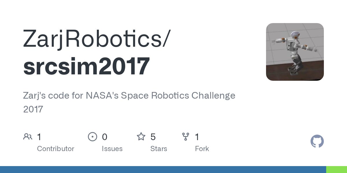 ZarjRobotics's tweet card. Zarj's code for NASA's Space Robotics Challenge 2017 - ZarjRobotics/srcsim2017