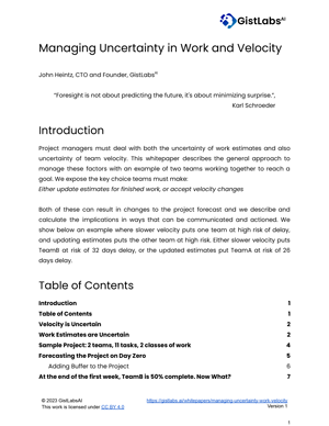 gistlabsai's tweet card. White paper managing uncertainty work velocity