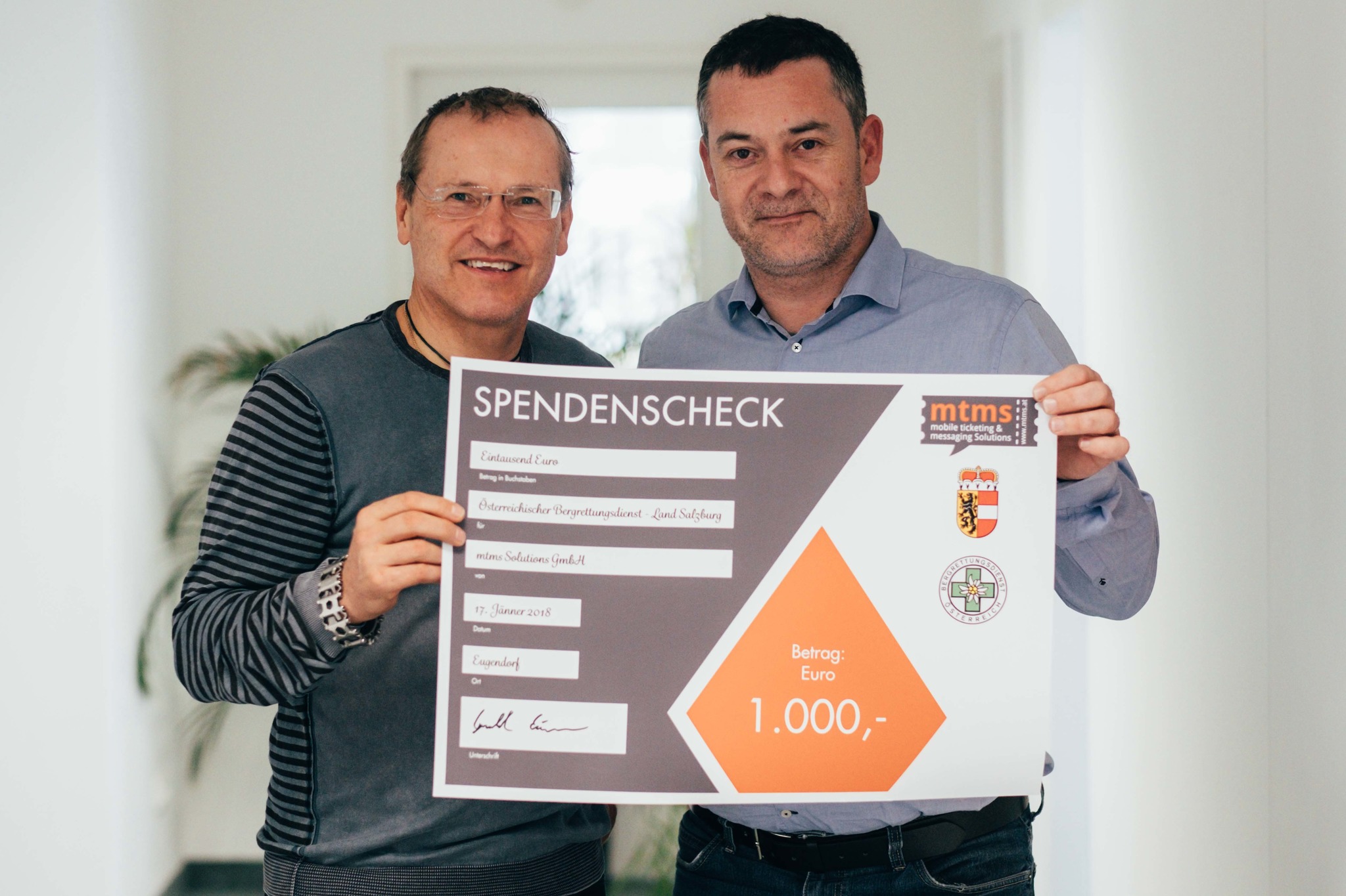 mtms_solutions's tweet card. Firma mtms Solutions spendet 1.000 Euro EUGENDORF (kha).