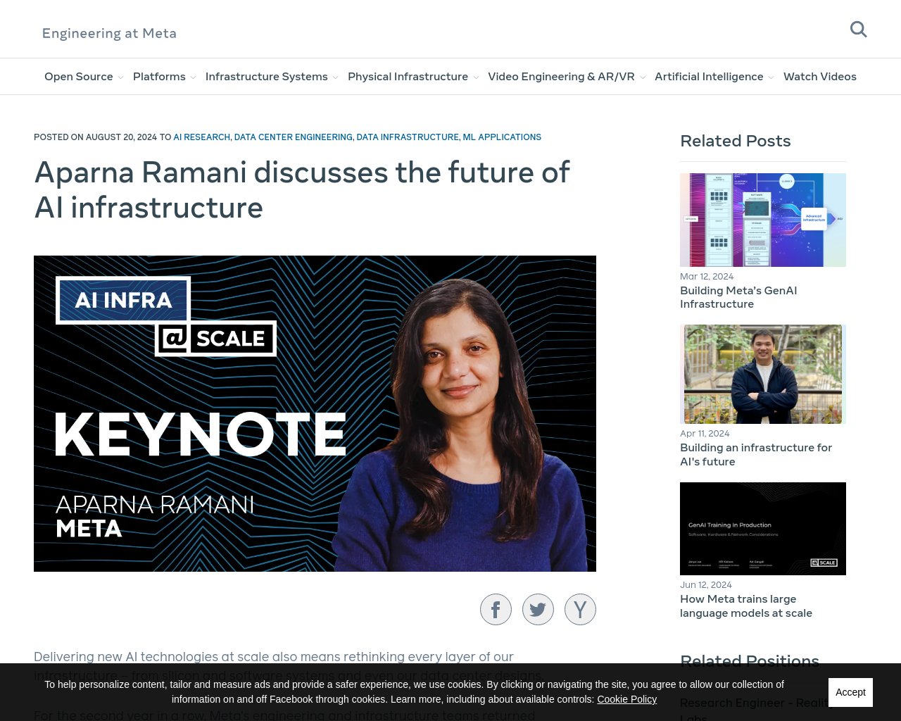 managetech_inc's tweet card. AI技術の導入は、インフラ全体を再考する必要がある。 MetaのエンジニアリングチームはAI Infra @