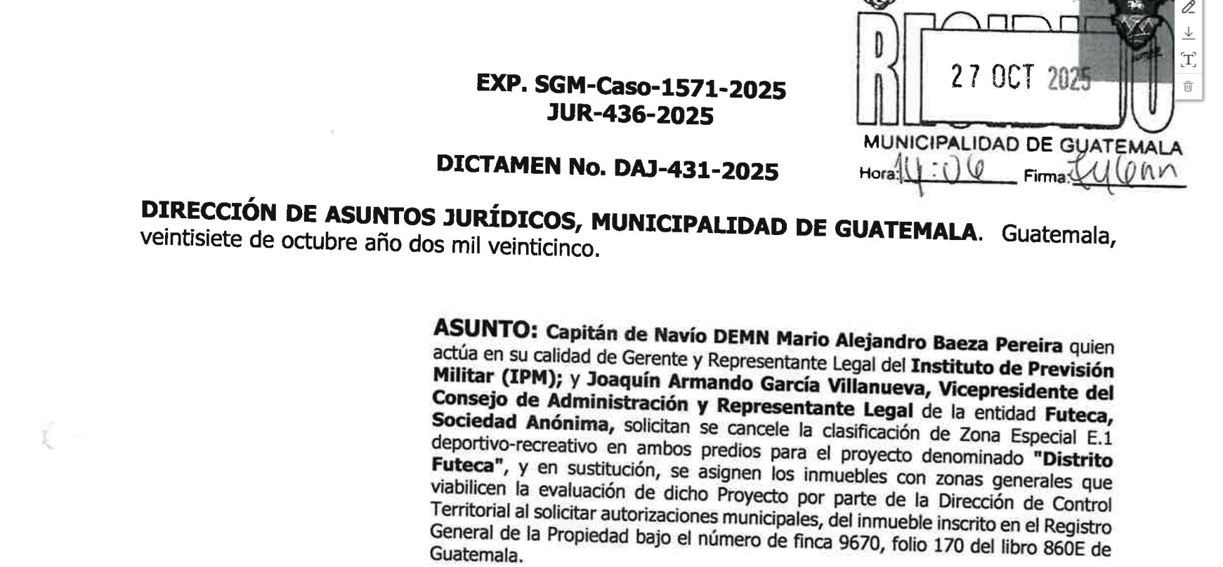 _ojoconmipisto's tweet card. Dos terrenos en zona 5 pasaron de ser Zonas Especiales a zonas generales a petición del Instituto de Previsión Militar y Futeca.