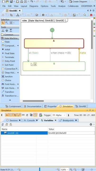 CameoMagicSolns's tweet card. Transition Trigger Time Event At() SimTime | State Machine Diagram...