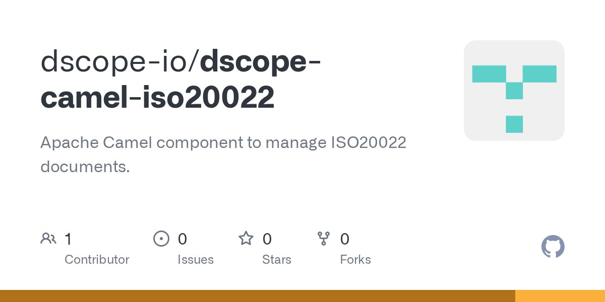 ic4java's tweet card. Apache Camel component to manage ISO20022 documents. - dscope-io/dscope-camel-iso20022