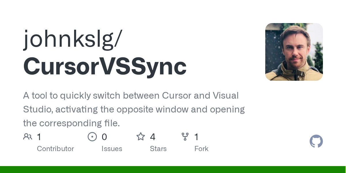 jkrajewski's tweet card. A tool to quickly switch between Cursor and Visual Studio, activating the opposite window and opening the corresponding file. - johnkslg/CursorVSSync