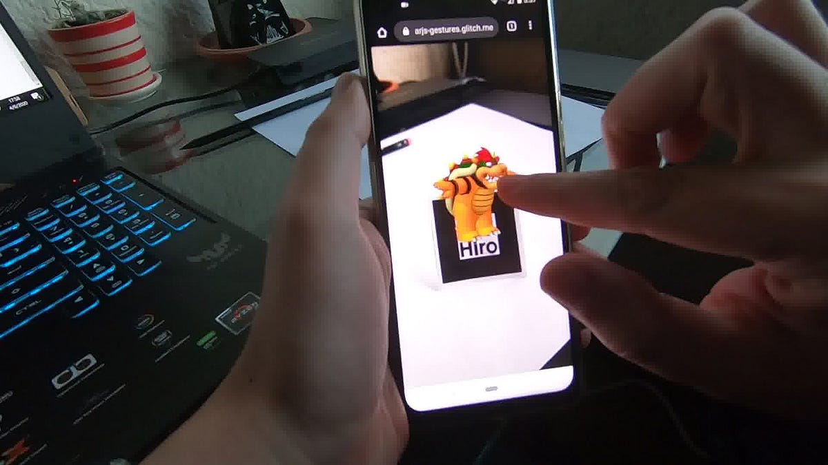 ARjs_Library's tweet card. Now you can easily manipulate the content from your AR.js scene using gestures.