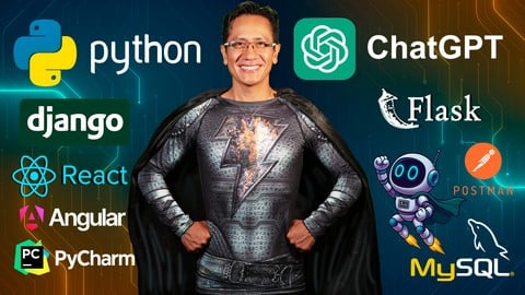 asaditojs's tweet card. Aprende Python con ChatGPT: Web Django y Flask, FullStack, Angular, React, Tkinter, PySide, SQLAlchemy, MySql y PyCharm!