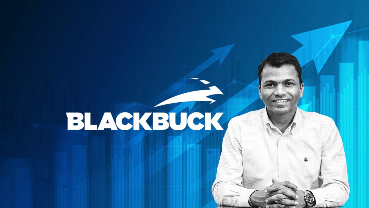 entrackr's tweet card. News: BlackBuck’s chairman and CEO Rajesh Kumar Naidu Yabaji has trimmed a portion of his stake in the logistics marketplace through a Rs 135 crore bulk deal on Tuesday.