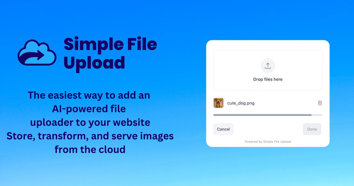 Simple_Upload's tweet card. Add an easy file uploader to your web app in less than 5 minutes.