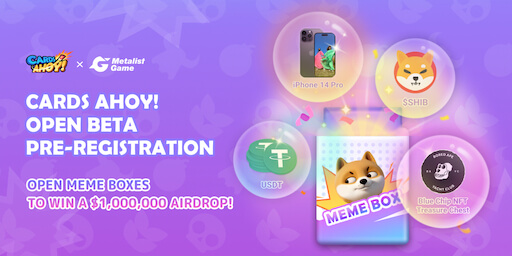 cardsahoygame's tweet card. Cards Ahoy! is teaming up with opBNB and TON for an amazing airdrop event! Join for a chance to win a share of a $1,000,000 prize pool, and get ready for a spot of MEME VIP PASS Freemint!